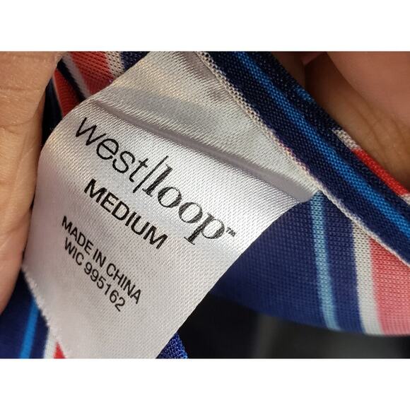 West Loop Long Maxi Dress Women's Size Medium Blue & Orange V-Neck Sleeveless - Picture 3 of 11